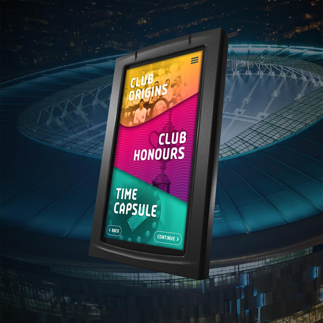 Imagineear device showing a screen from the Tottenham hotspurs tour