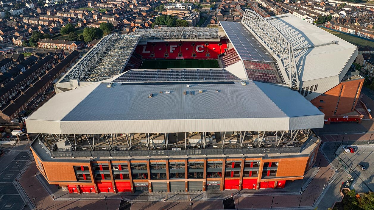 Aerial view of the Liverpool FC stadium