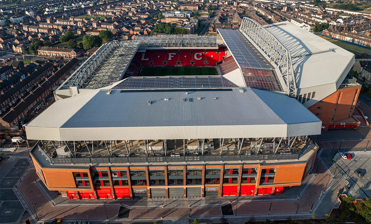 Aerial view of the Liverpool FC stadium