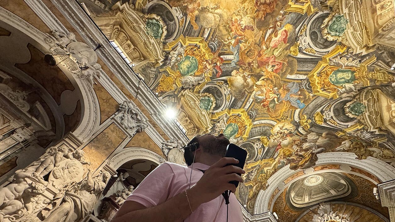 Visitor with Imaginear device looking up at the ceiling at Museo Sansevero
