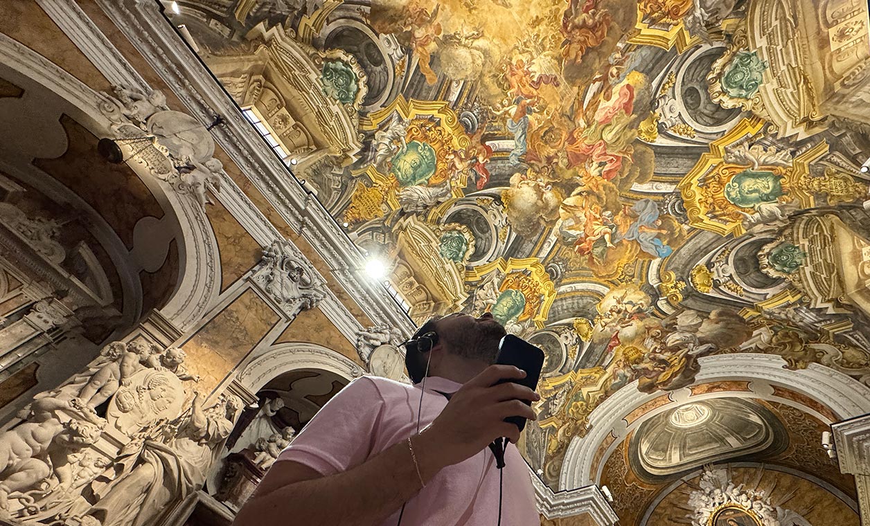 Visitor with Imaginear device looking up at the ceiling at Museo Sansevero